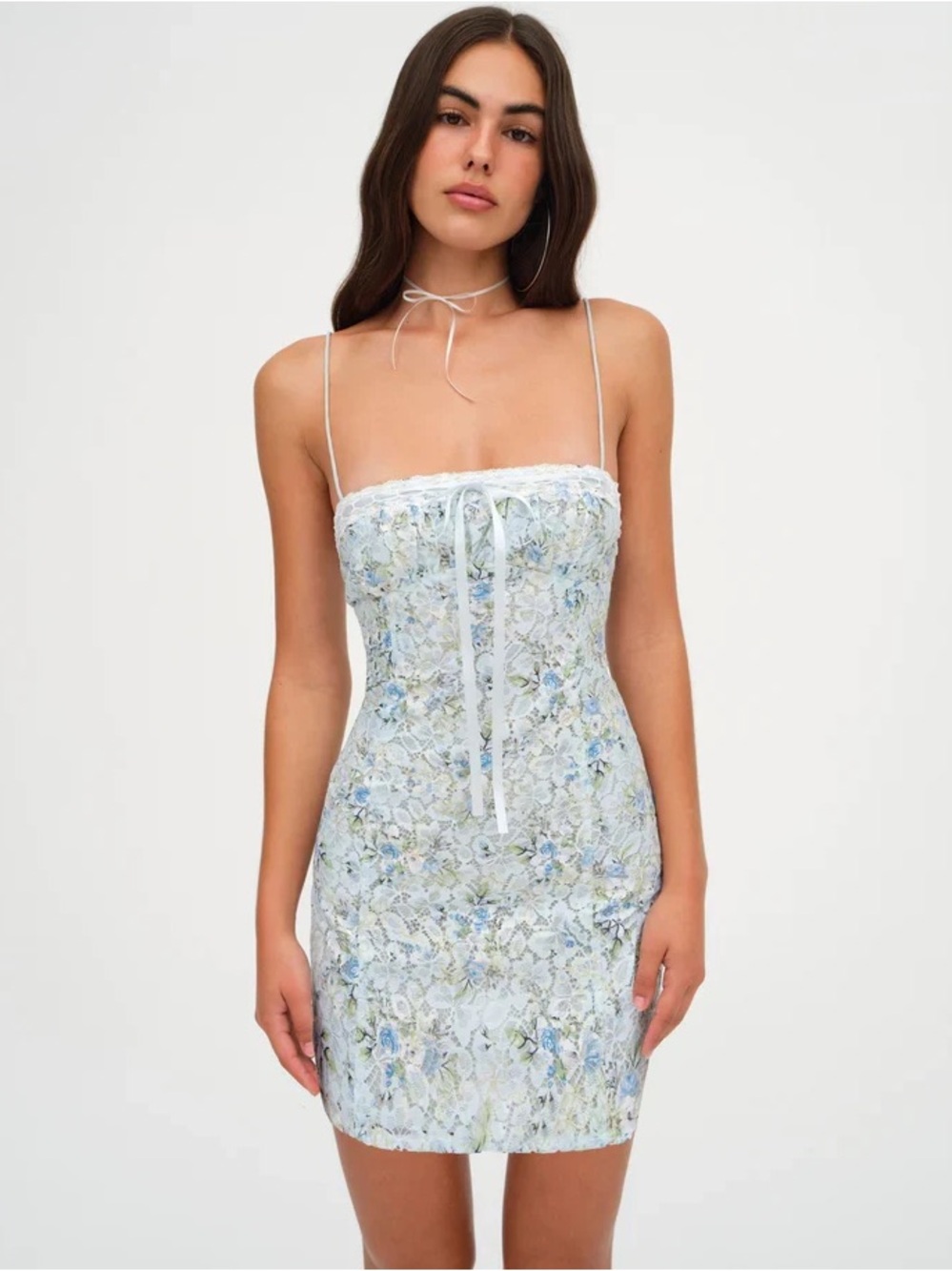 NWT For Love and Lemons Claire Lace Mini Dress in Blue XS
